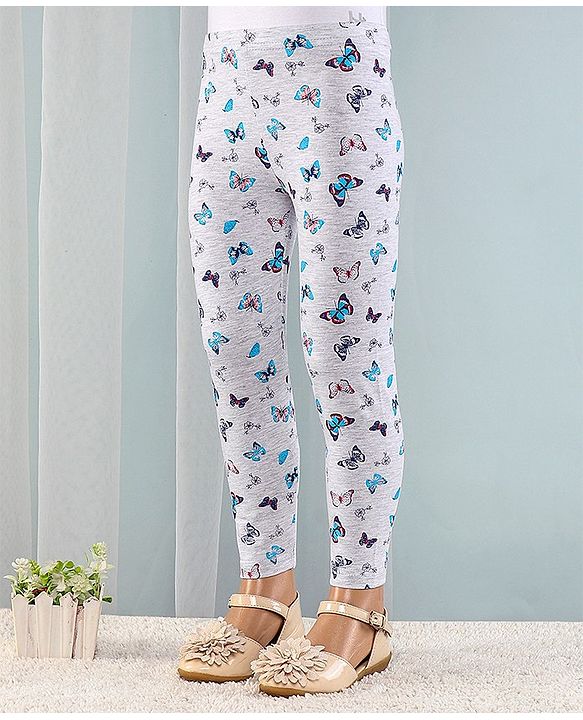 Babyhug Cotton Lycra Full Length Butterfly Printed Leggings - Grey