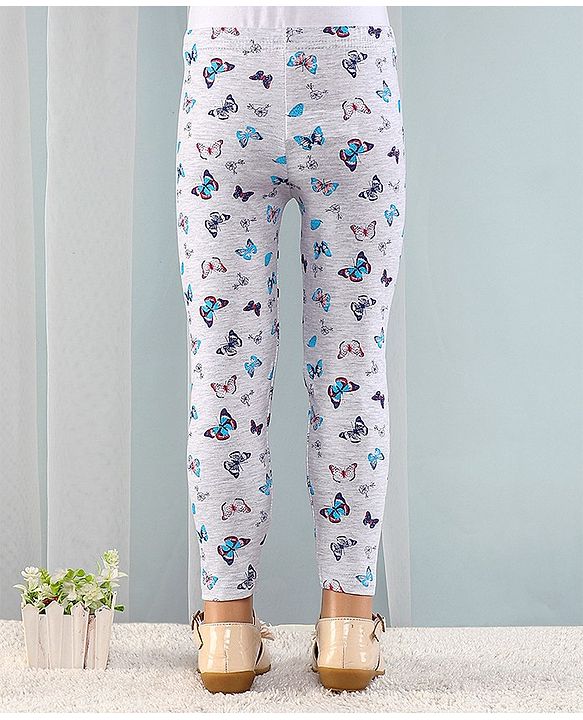 Babyhug Cotton Lycra Full Length Butterfly Printed Leggings - Grey