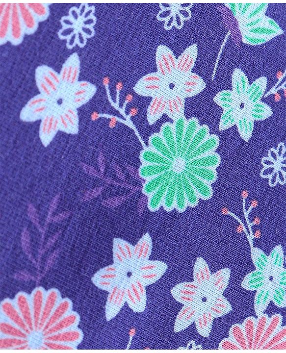 Babyhug Cotton Lycra Full Length Floral Printed Leggings - Navy Blue