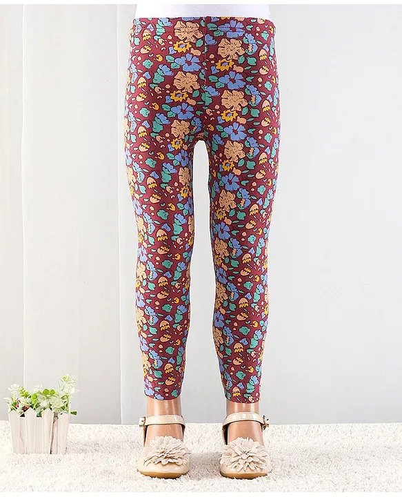 Serenity Lucy Light Grey Floral Print Leggings Yoga Pants - Women