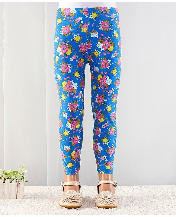 Babyhug Cotton Lycra Full Length Floral Printed Leggings - Blue