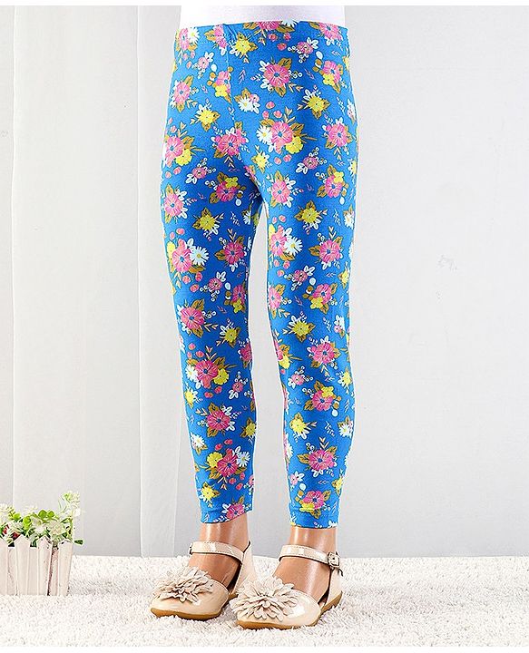 Babyhug Cotton Lycra Full Length Floral Printed Leggings - Blue