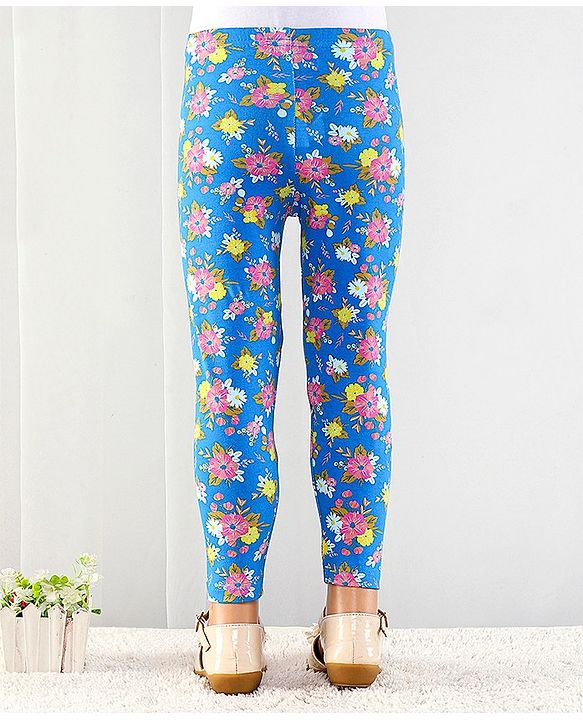 Babyhug Cotton Lycra Full Length Floral Printed Leggings - Blue