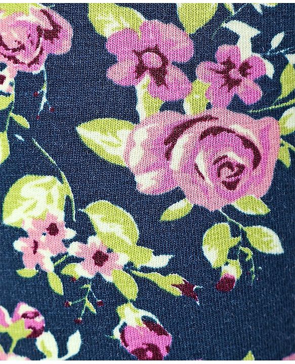 Babyhug Cotton Lycra Full Length Floral Printed Leggings - Navy Blue