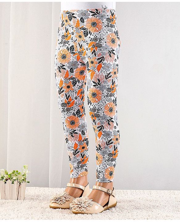 Babyhug Cotton Lycra Full Length Floral Printed Leggings - Grey