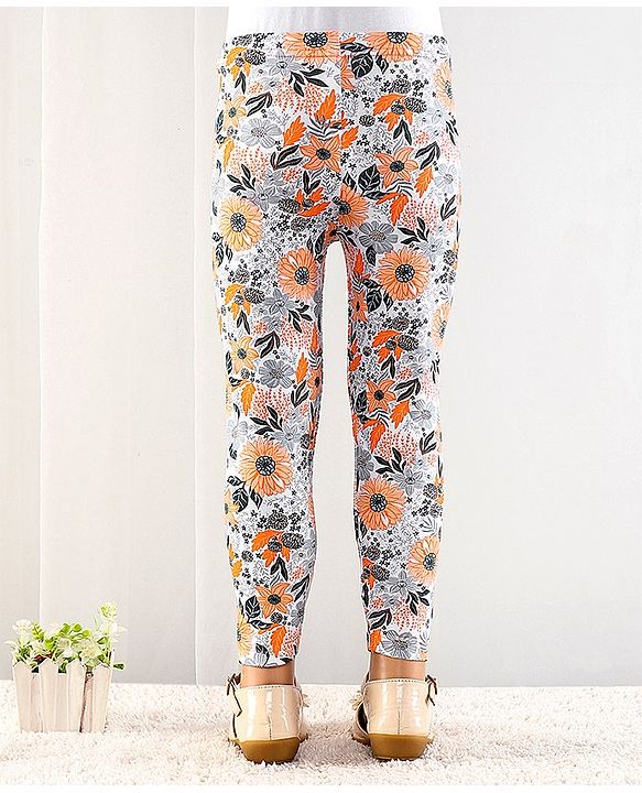 Babyhug Cotton Lycra Full Length Floral Printed Leggings - Grey