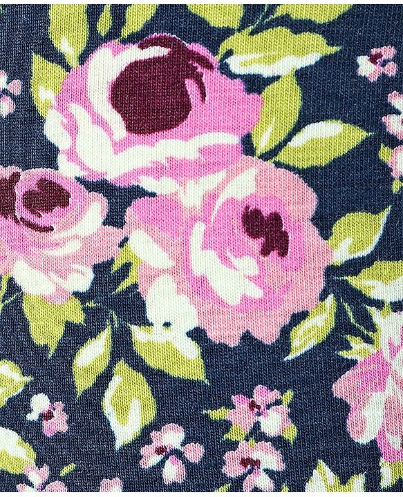 Babyhug Cotton Lycra Full Length Floral Printed Leggings - Navy Blue