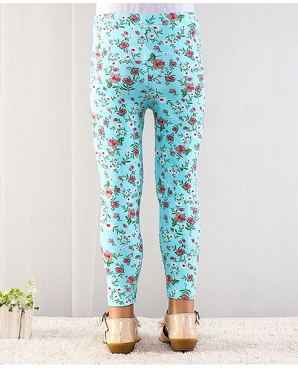 Babyhug Cotton Lycra Full Length Floral Printed Leggings With Stretch - Blue