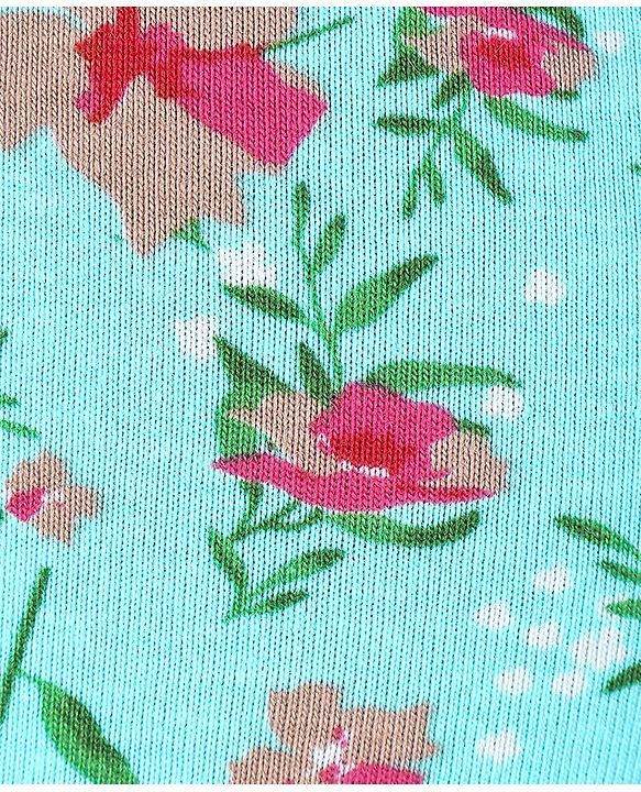 Babyhug Cotton Lycra Full Length Floral Printed Leggings With Stretch - Blue