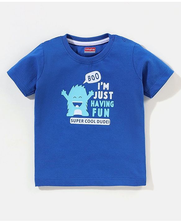 Babyhug Cotton Half Sleeves T-Shirt With Text Print - Blue