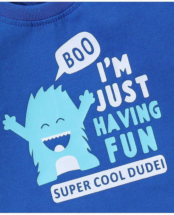 Babyhug Cotton Half Sleeves T-Shirt With Text Print - Blue