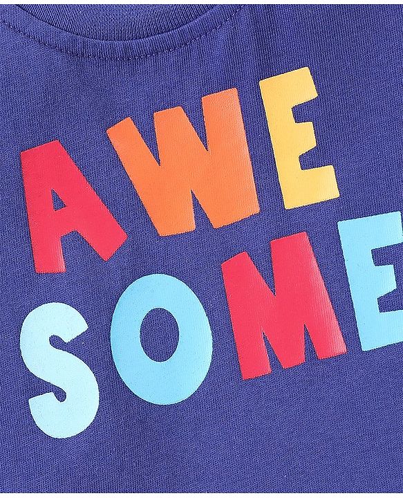 Babyhug Cotton Knit Half Sleeves T-Shirt Awesome Print - Violet