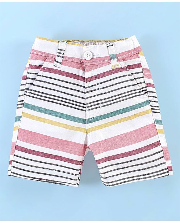 Babyhug Cotton Jersey Knitted Knee Length Shorts Striped - White