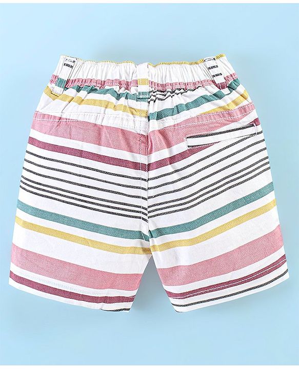 Babyhug Cotton Jersey Knitted Knee Length Shorts Striped - White