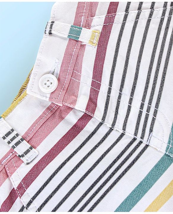 Babyhug Cotton Jersey Knitted Knee Length Shorts Striped - White