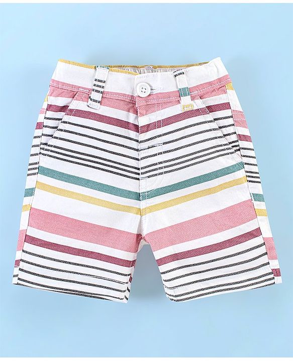 Babyhug Cotton Jersey Knitted Knee Length Shorts Striped - White
