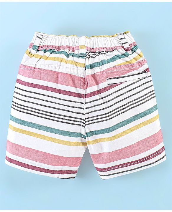 Babyhug Cotton Jersey Knitted Knee Length Shorts Striped - White