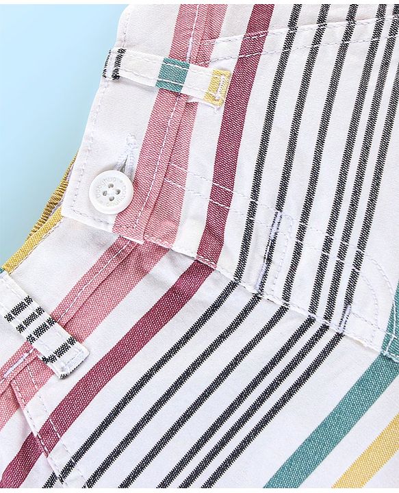 Babyhug Cotton Jersey Knitted Knee Length Shorts Striped - White