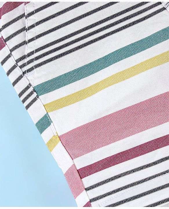 Babyhug Cotton Jersey Knitted Knee Length Shorts Striped - White