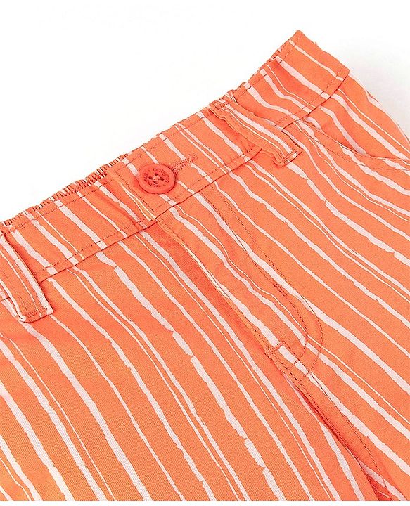 Babyhug Cotton Lycra Above Knee Length Striped Barmuda With Stretch - Orange