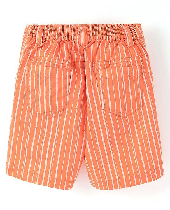 Babyhug Cotton Lycra Above Knee Length Striped Barmuda With Stretch - Orange