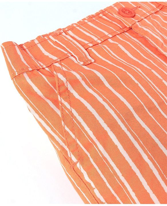 Babyhug Cotton Lycra Above Knee Length Striped Barmuda With Stretch - Orange