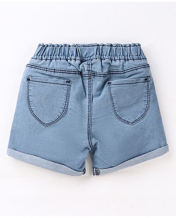 Babyhug Cotton Stretched Mid Thigh Length Teddy Patch Shorts  - Blue