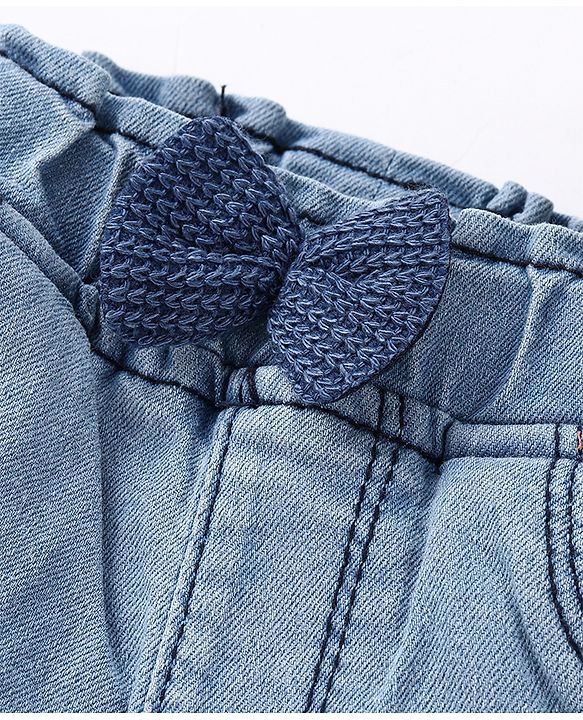 Babyhug Cotton Stretched Mid Thigh Length Teddy Patch Shorts  - Blue
