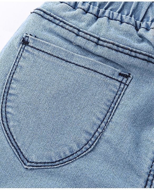 Babyhug Cotton Stretched Mid Thigh Length Teddy Patch Shorts  - Blue