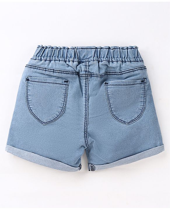 Babyhug Cotton Stretched Mid Thigh Length Teddy Patch Shorts  - Blue
