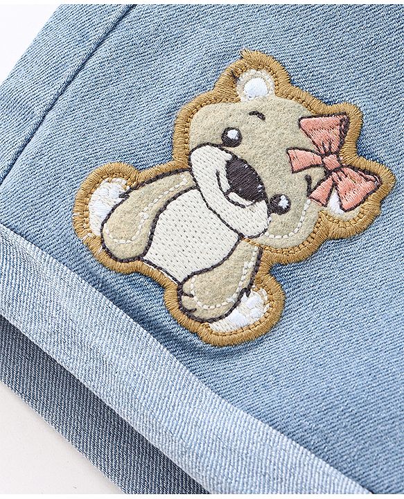 Babyhug Cotton Stretched Mid Thigh Length Teddy Patch Shorts  - Blue