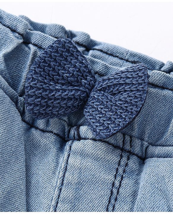 Babyhug Cotton Stretched Mid Thigh Length Teddy Patch Shorts  - Blue