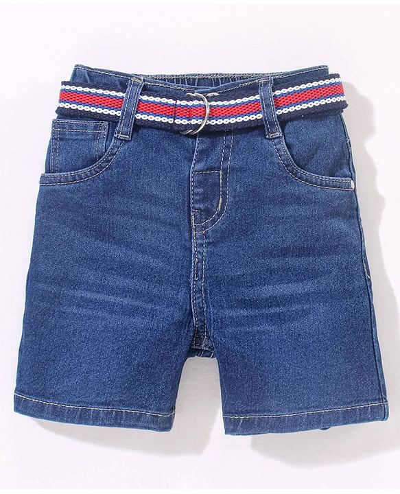 Babyhug Cotton Stretchable Mid Thigh Length Shorts with Belt - Blue