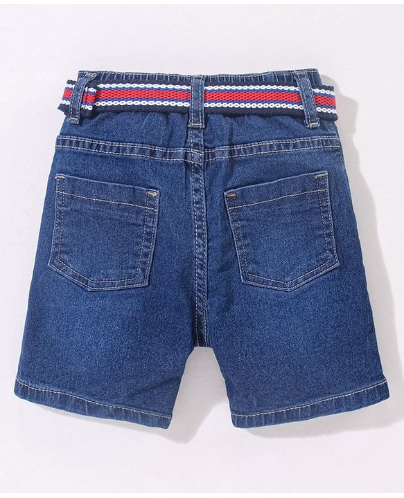 Babyhug Cotton Stretchable Mid Thigh Length Shorts with Belt - Blue