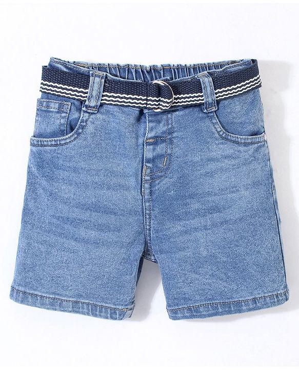 Babyhug Cotton Stretchable Mid Thigh Length Shorts with Belt - Blue