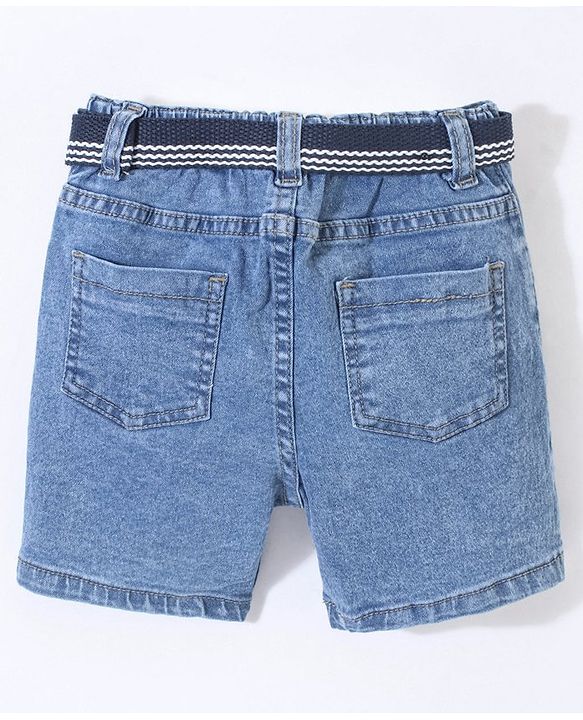 Babyhug Cotton Stretchable Mid Thigh Length Shorts with Belt - Blue
