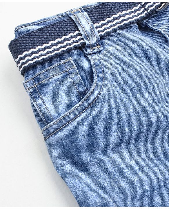 Babyhug Cotton Stretchable Mid Thigh Length Shorts with Belt - Blue