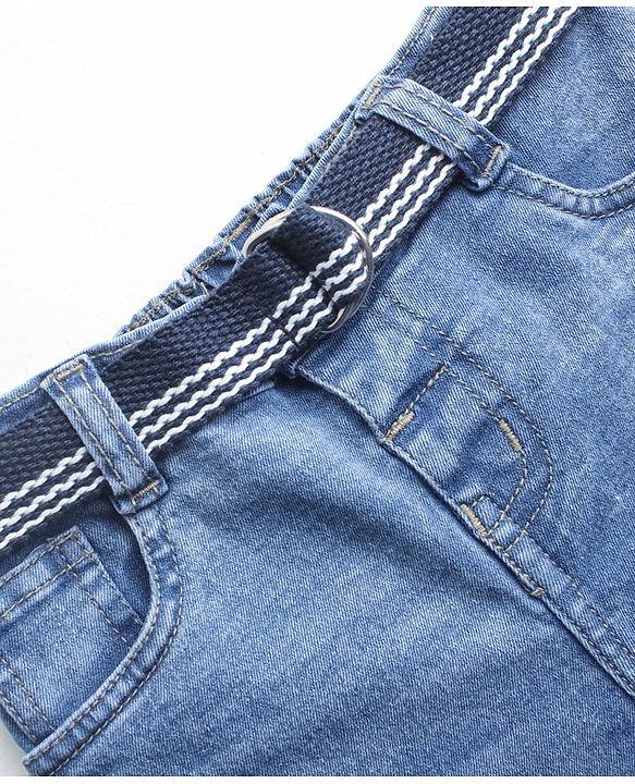 Babyhug Cotton Stretchable Mid Thigh Length Shorts with Belt - Blue