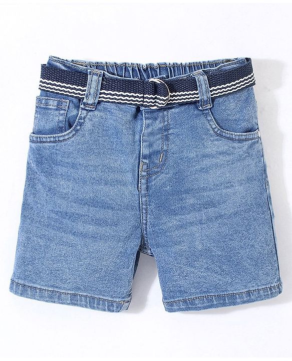 Babyhug Cotton Stretchable Mid Thigh Length Shorts with Belt - Blue