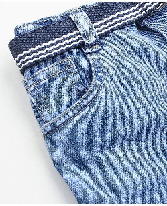 Babyhug Cotton Stretchable Mid Thigh Length Shorts with Belt - Blue