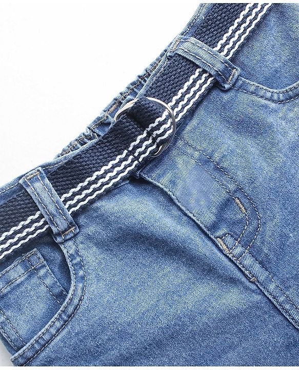 Babyhug Cotton Stretchable Mid Thigh Length Shorts with Belt - Blue