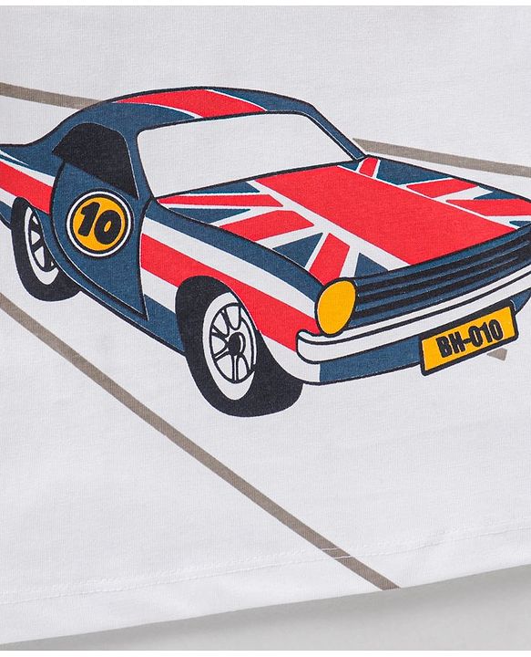 Babyhug Cotton Jersey Half Sleeves T-Shirt Car Printed - White