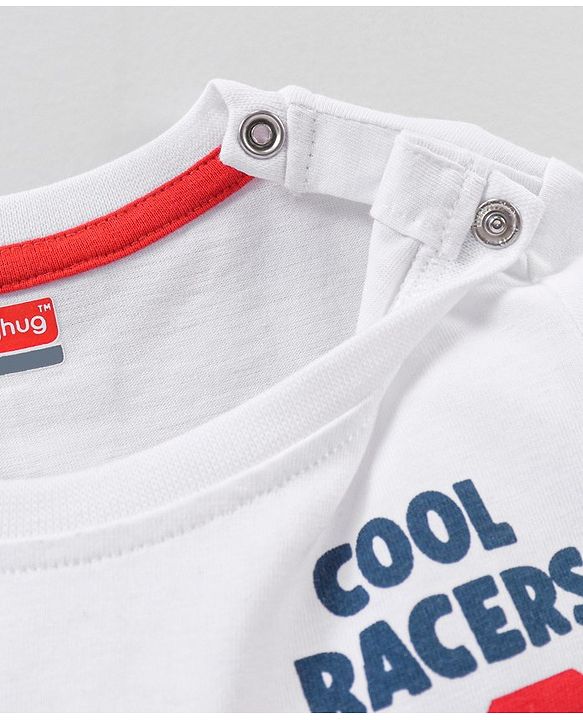 Babyhug Cotton Jersey Half Sleeves T-Shirt Car Printed - White