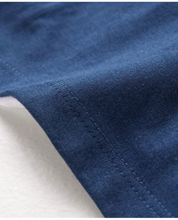 Babyhug Cotton Jersey Knit Half Sleeves Striped T-Shirt Boat Applique - White & Blue