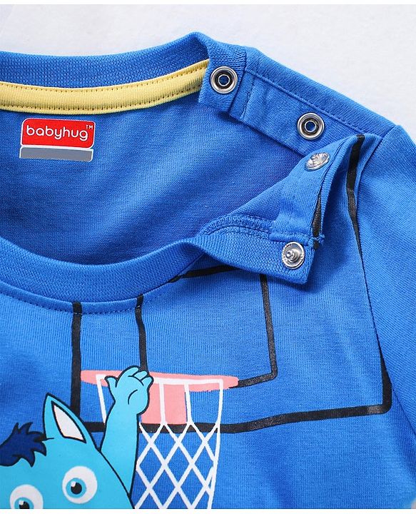 Babyhug Cotton Knit Half Sleeves Monsters Printed T-Shirt - Blue