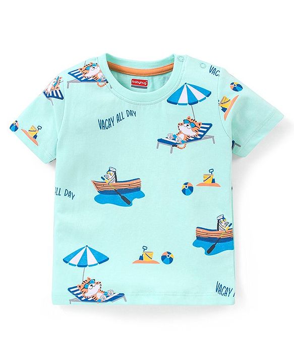 Babyhug Cotton Half Sleeves T-Shirt Beach Print- Mint Green