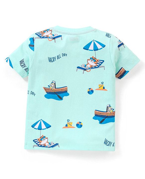 Babyhug Cotton Half Sleeves T-Shirt Beach Print- Mint Green