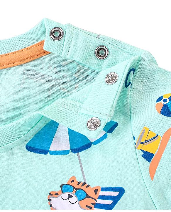 Babyhug Cotton Half Sleeves T-Shirt Beach Print- Mint Green