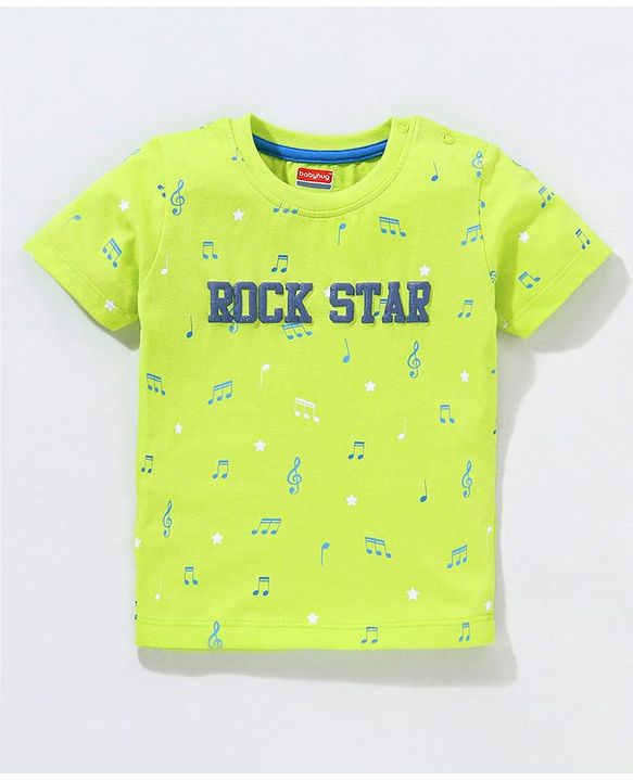 Babyhug Cotton Half Sleeves Tee With Text & Music Print- Green