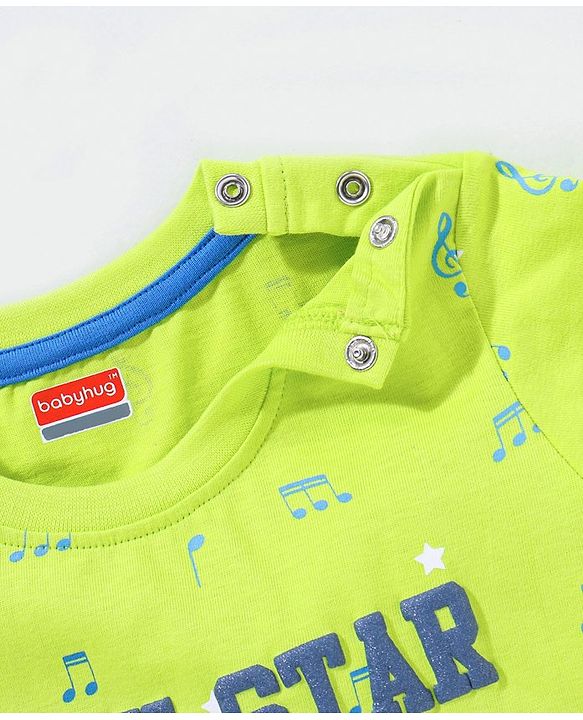 Babyhug Cotton Half Sleeves Tee With Text & Music Print- Green